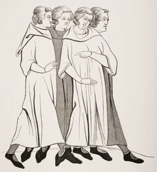 Bourgeois csoport egy 13. századi kézirat miniatúrája nyomán Paul Lacroix (1806-84) „Le Moyen Age et La Renaissance” című művéből, 1847-ben.